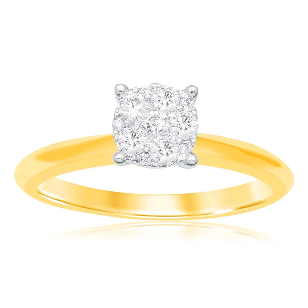 Luminesce Lab Grown 9ct Yellow Gold 0.25 Carat Diamond Ring with 11 Diamonds Shiels