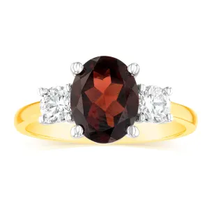 Luminesce Lab Grown 9ct Yellow Gold 0.40 Carat Diamond 2.4ct Garnet Ring Shiels