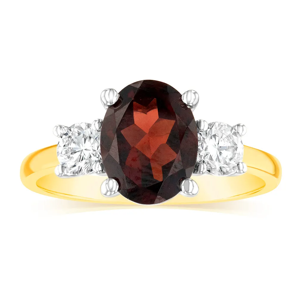 Luminesce Lab Grown 9ct Yellow Gold 0.40 Carat Diamond 2.4ct Garnet Ring Shiels