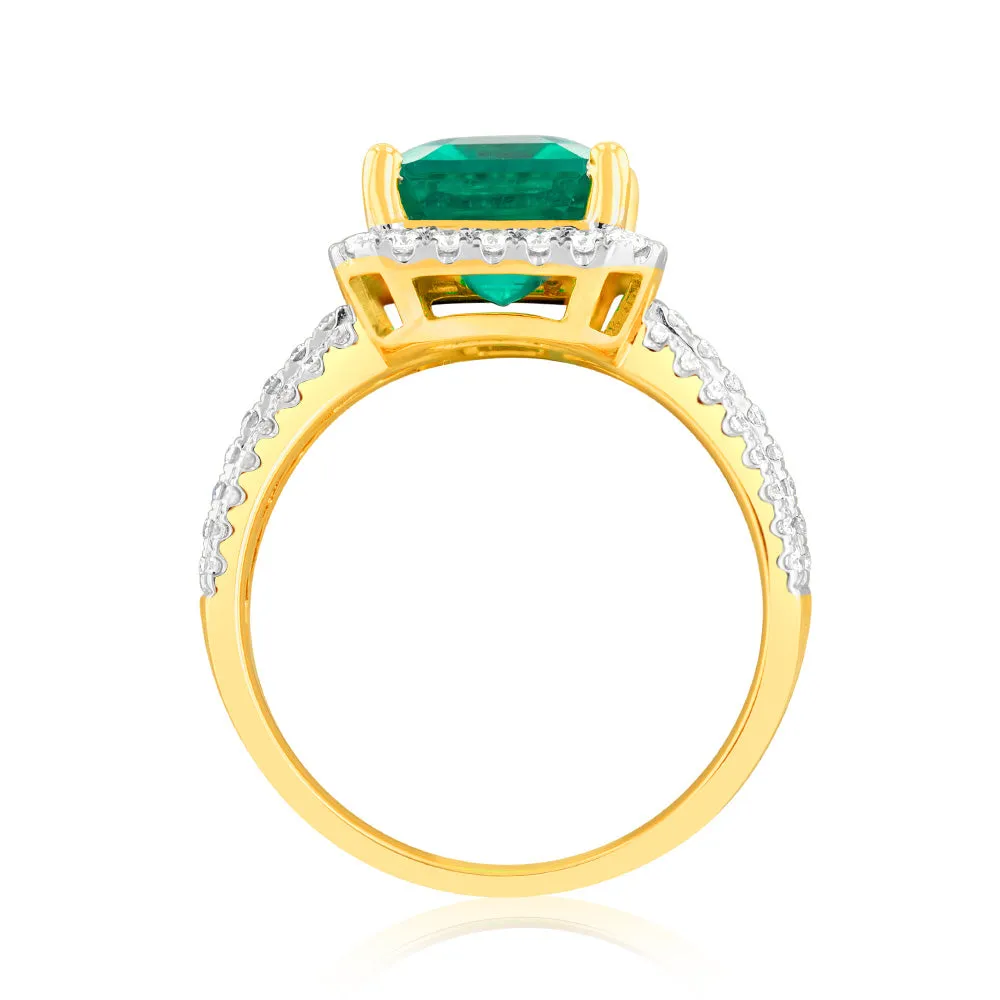 Luminesce Lab Grown 9ct Yellow Gold 0.45 Carat Diamond with 3.25ct Created Emerald Shiels