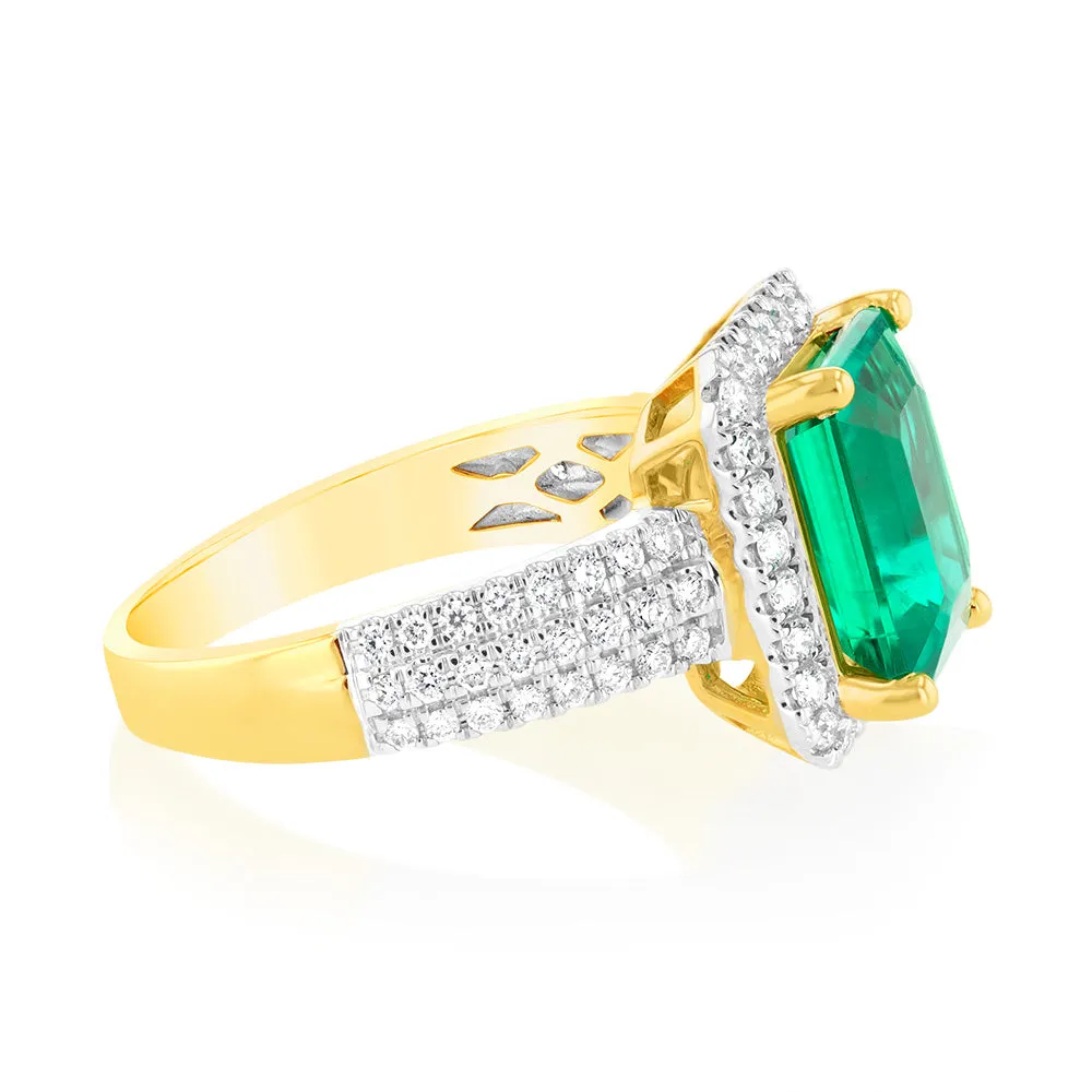 Luminesce Lab Grown 9ct Yellow Gold 0.45 Carat Diamond with 3.25ct Created Emerald Shiels