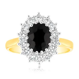 Luminesce Lab Grown 9ct Yellow Gold 0.70 Carat Diamond & 2.6ct Natural Black Sapphire 9x7mm Ring Shiels
