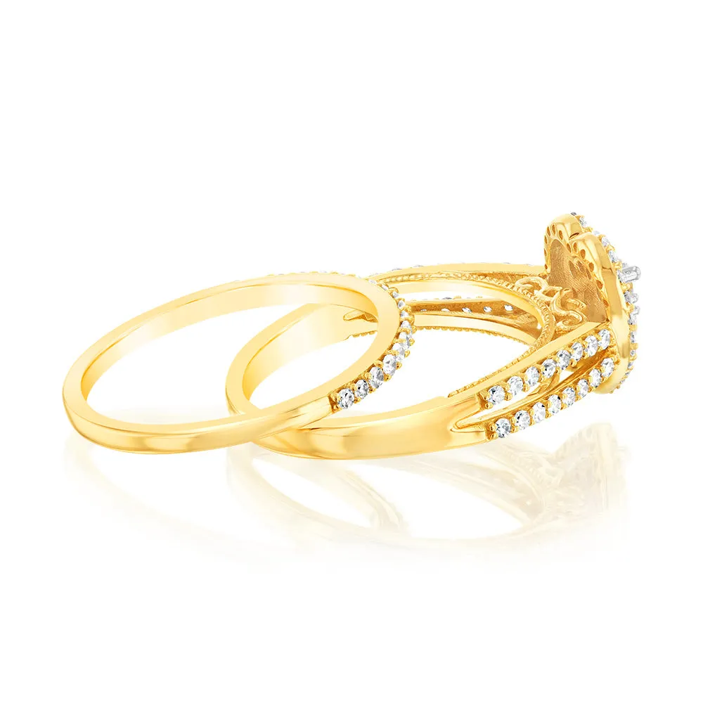 Luminesce Lab Grown 9ct Yellow Gold 0.70 Carat Diamond Heart Shaped Bridal Set Shiels