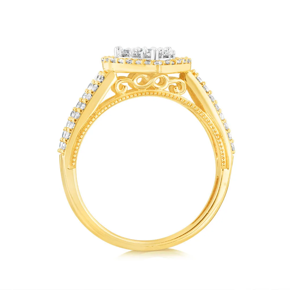 Luminesce Lab Grown 9ct Yellow Gold 0.70 Carat Diamond Heart Shaped Bridal Set Shiels