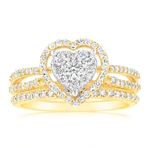 Luminesce Lab Grown 9ct Yellow Gold 0.70 Carat Diamond Heart Shaped Bridal Set Shiels