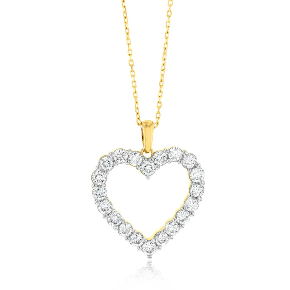 Luminesce Lab Grown 9ct Yellow Gold 0.95 Carat Diamond Heart Shaped Pendant Shiels