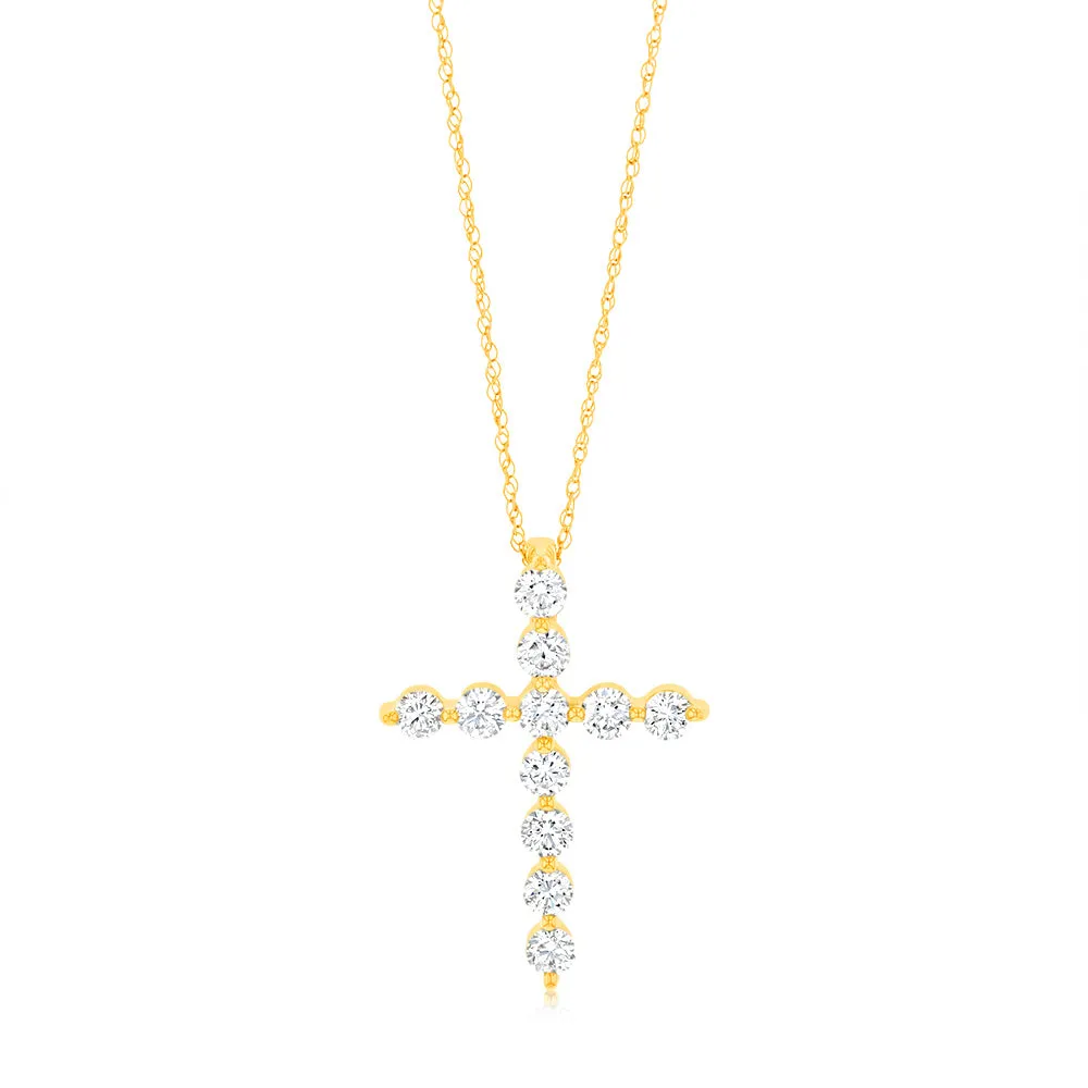 Luminesce Lab Grown 9ct Yellow Gold 1 Carat Cross Pendant with Chain Shiels
