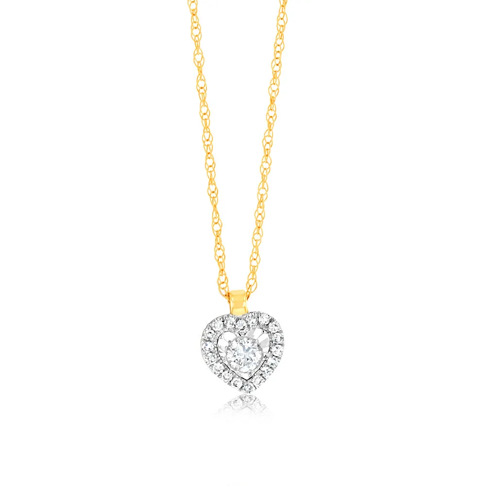 Luminesce Lab Grown 9ct Yellow Gold 1/10 Carat Diamond Heart Pendant on 45cm Chain Shiels