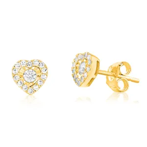 Luminesce Lab Grown 9ct Yellow Gold 1/4 Carat Diamond Heart Stud Earrings Shiels