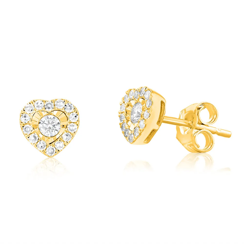 Luminesce Lab Grown 9ct Yellow Gold 1/4 Carat Diamond Heart Stud Earrings Shiels