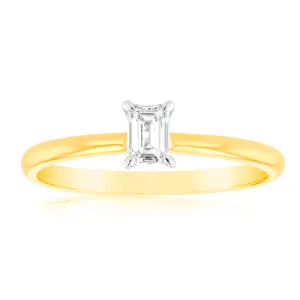 Luminesce Lab Grown 9ct Yellow Gold 1/4 Carat Emerald Cut Solitaire Diamond Ring Shiels