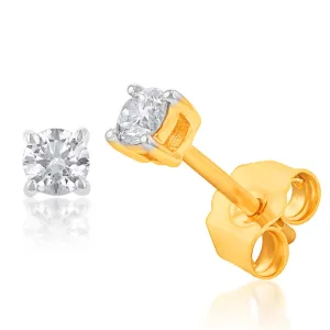 Luminesce Lab Grown 9ct Yellow Gold Diamond Solitiaire Classic 1/5 Carat Stud Earring Shiels