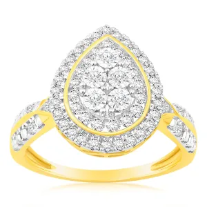 Luminesce Lab Grown 9ct Yellow Gold Pear Shaped Ring in 56 Brilliant Cut Diamonds Shiels
