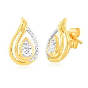Luminesce Lab Grown 9ct Yellow Gold Pear Shaped Stud Earrings With 4 Diamonds Shiels
