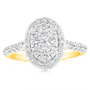 Luminesce Lab Grown Diamond 1 Carat Oval Cluster Diamond Ring in 9ct Yellow Gold Shiels