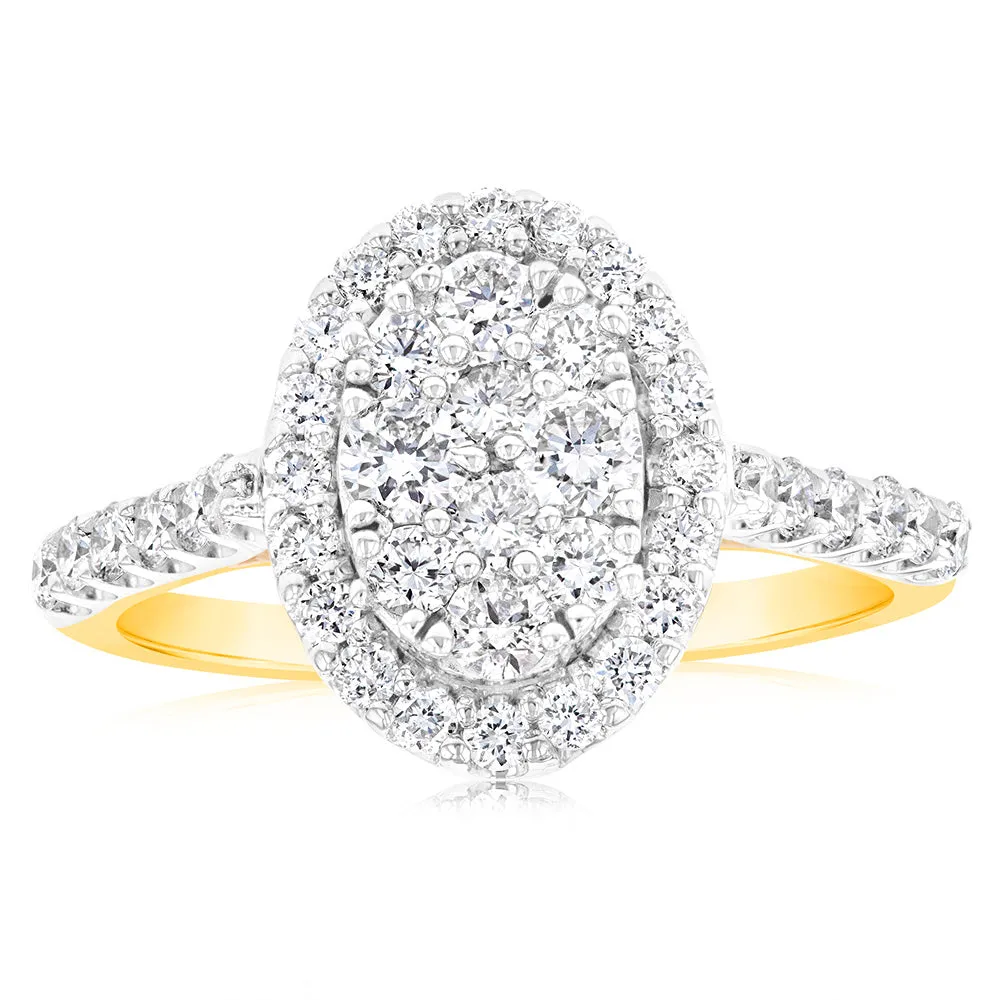 Luminesce Lab Grown Diamond 1 Carat Oval Cluster Diamond Ring in 9ct Yellow Gold Shiels