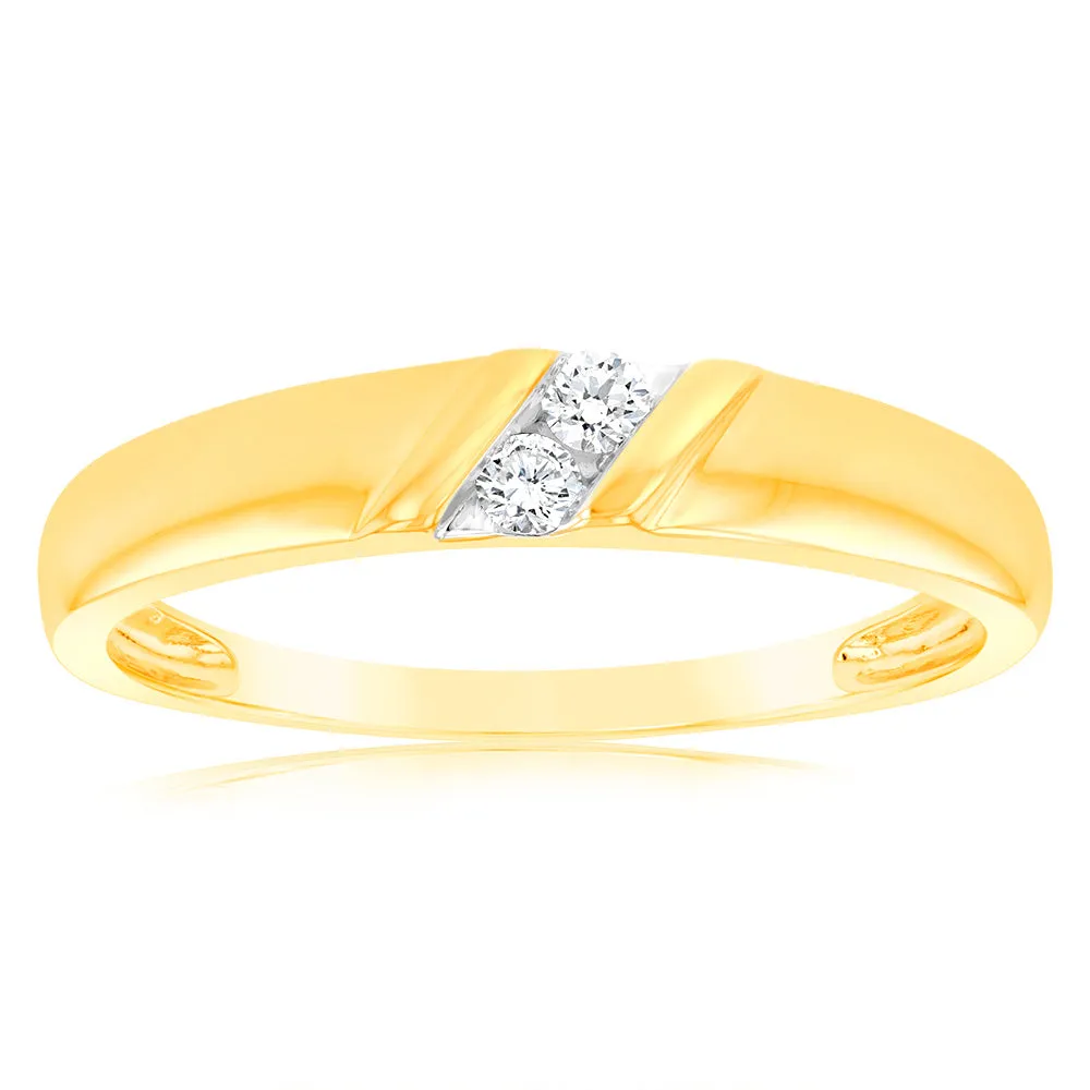 Luminesce Lab Grown Gold Plate Sterling Silver 1/10 Carat Diamond Gents Ring Shiels