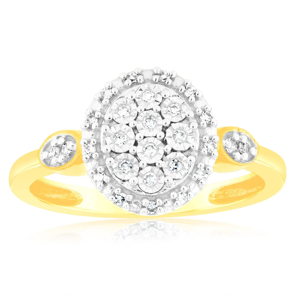 Luminesce Lab Grown Oval Ring with 28 Diamonds Set in 9 Carat Yellow Gold Shiels