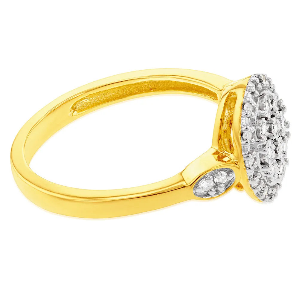 Luminesce Lab Grown Oval Ring with 28 Diamonds Set in 9 Carat Yellow Gold Shiels