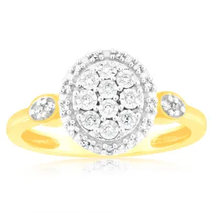 Luminesce Lab Grown Oval Ring with 28 Diamonds Set in 9 Carat Yellow Gold Shiels