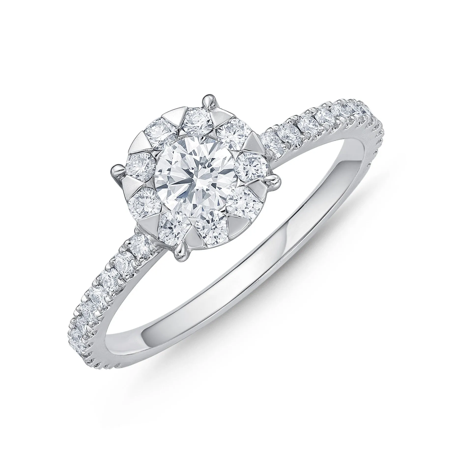Memoire 18ct White Gold 0.70 Carat Diamond Bouquet Halo Solitaire Ring Shiels