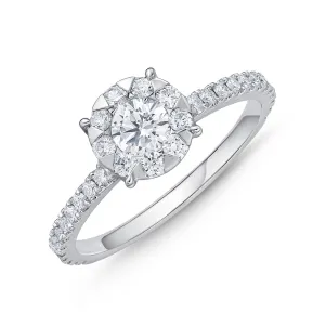 Memoire 18ct White Gold 0.70 Carat Diamond Bouquet Halo Solitaire Ring Shiels