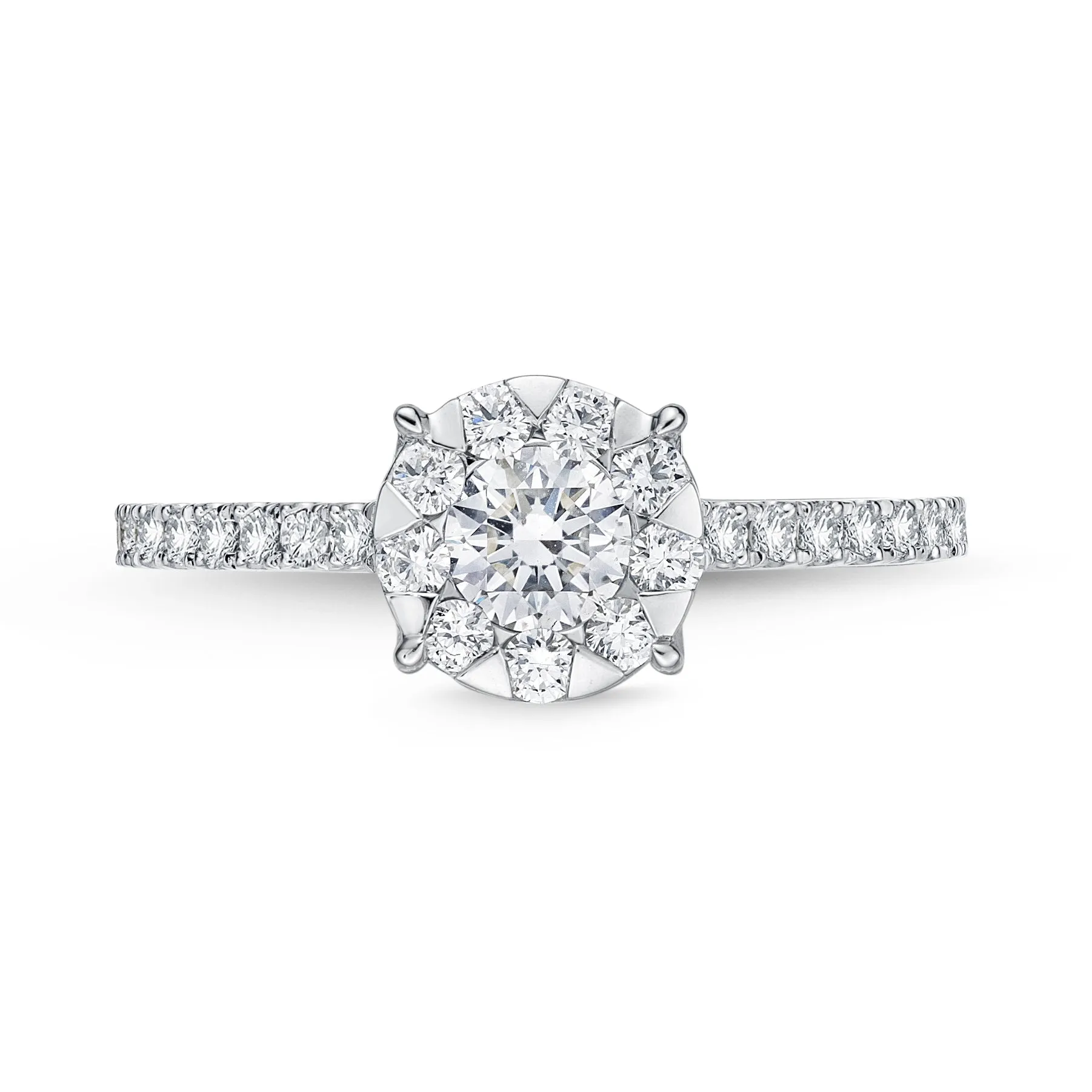 Memoire 18ct White Gold 0.70 Carat Diamond Bouquet Halo Solitaire Ring Shiels