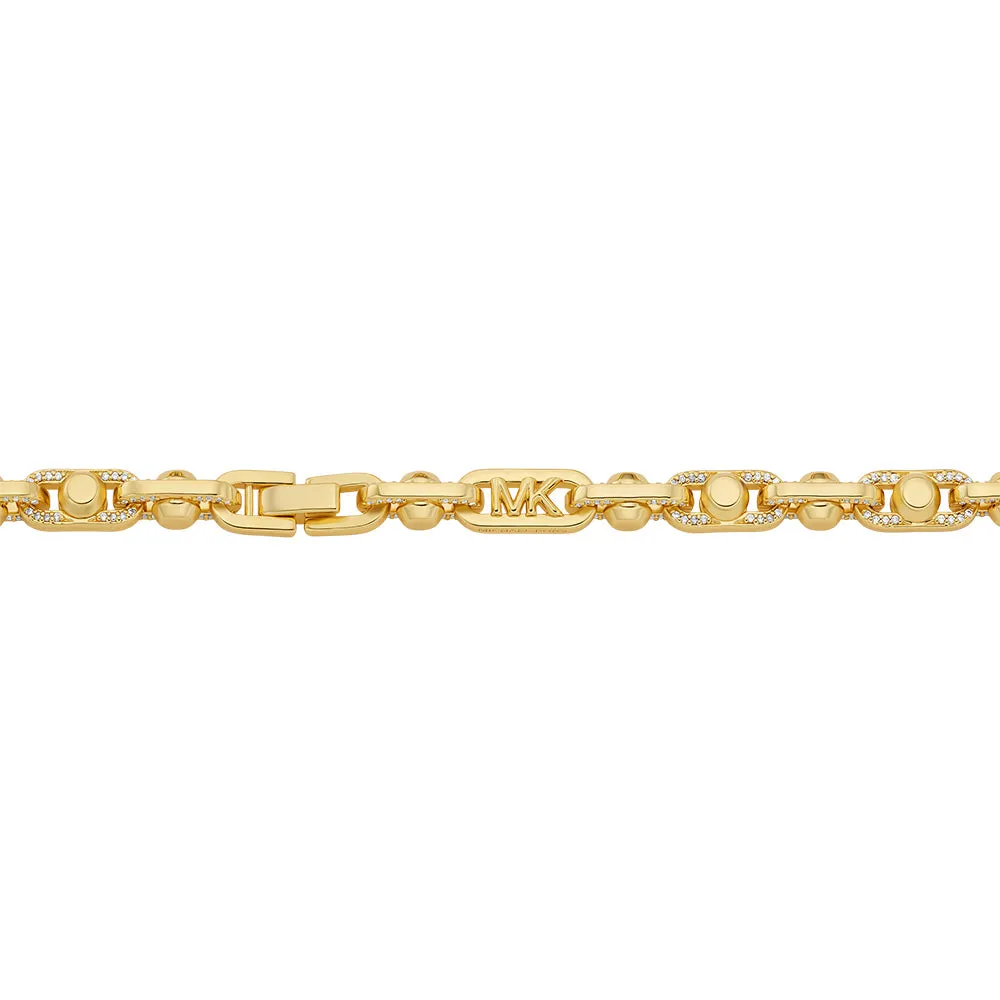 Michael Kors Gold Plated Brass Astor Link Pave 16" Chain Shiels