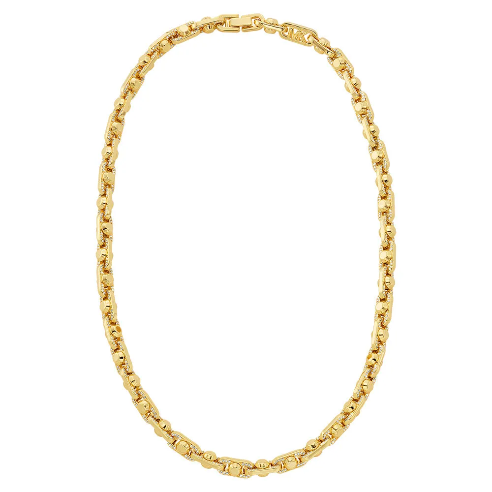 Michael Kors Gold Plated Brass Astor Link Pave 16" Chain Shiels