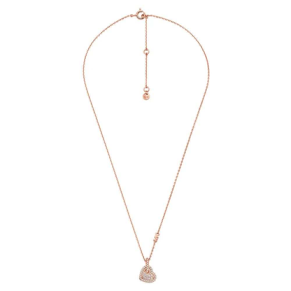 Michael Kors Rose Gold Plated Sterling Silver Pave Heart Pendant On Chain Shiels