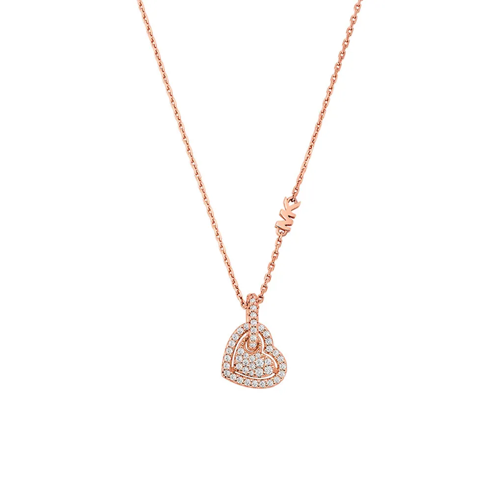 Michael Kors Rose Gold Plated Sterling Silver Pave Heart Pendant On Chain Shiels