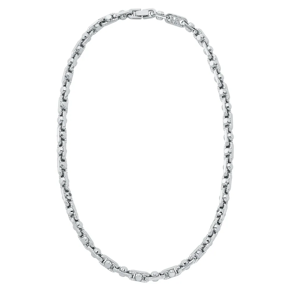 Michael Kors Silver Plated Brass Astor Link Pave 16" Chain Shiels