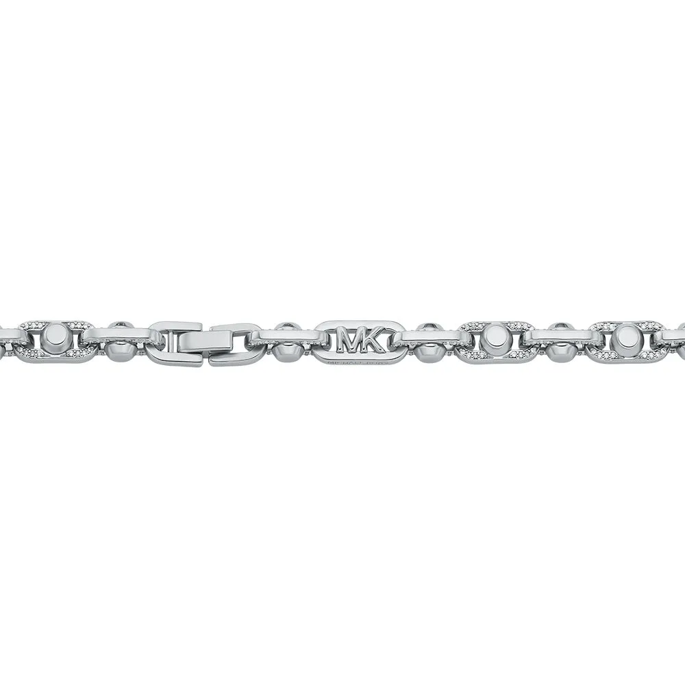 Michael Kors Silver Plated Brass Astor Link Pave 16" Chain Shiels