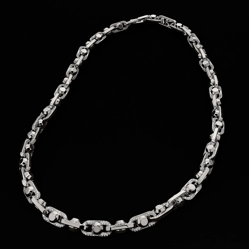 Michael Kors Silver Plated Brass Astor Link Pave 16" Chain Shiels