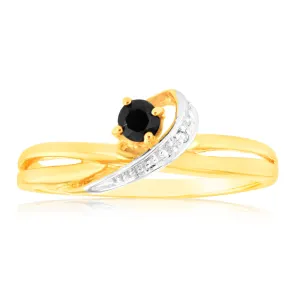 Natural 3mm Round Sapphire & Diamond Ring in 9ct Yellow Gold Shiels