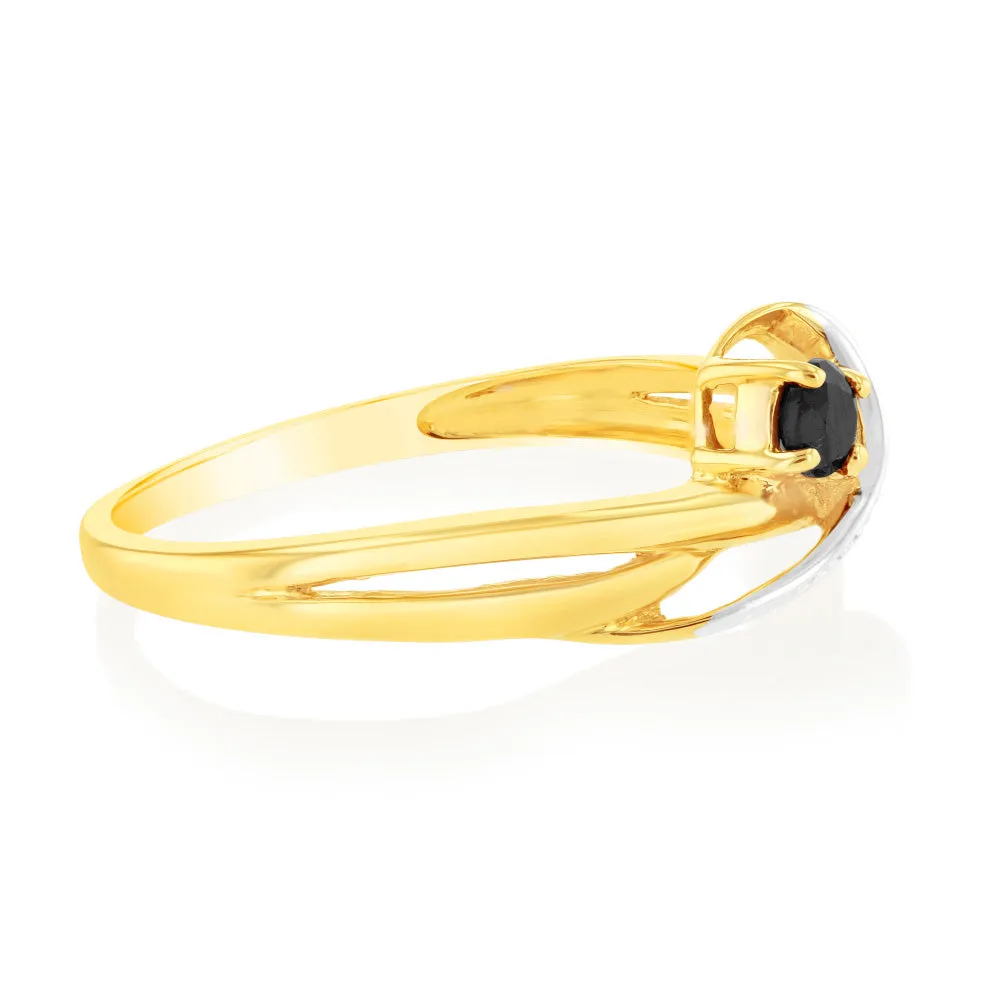 Natural 3mm Round Sapphire & Diamond Ring in 9ct Yellow Gold Shiels