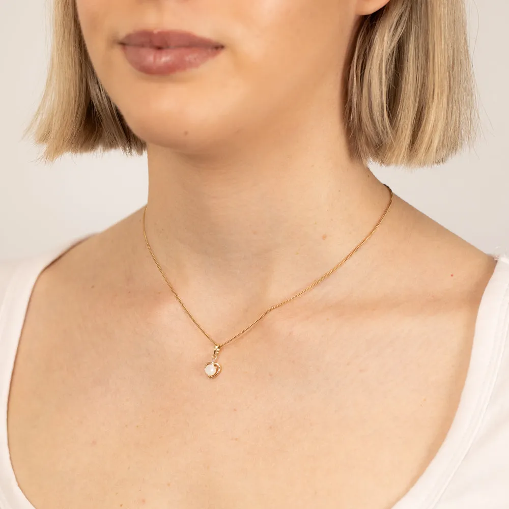 Natural Round 5mm Opal Heart Shaped Diamond Pendant in 9ct Yellow Gold Shiels