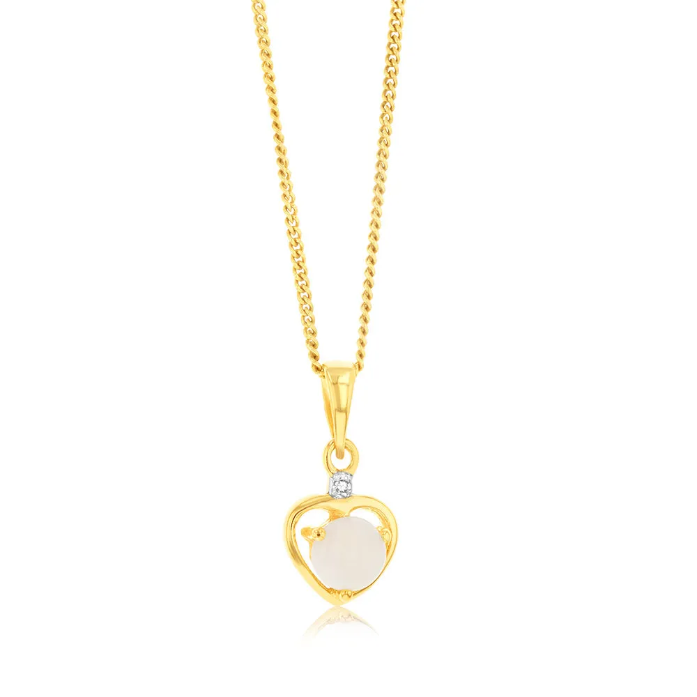 Natural Round 5mm Opal Heart Shaped Diamond Pendant in 9ct Yellow Gold Shiels