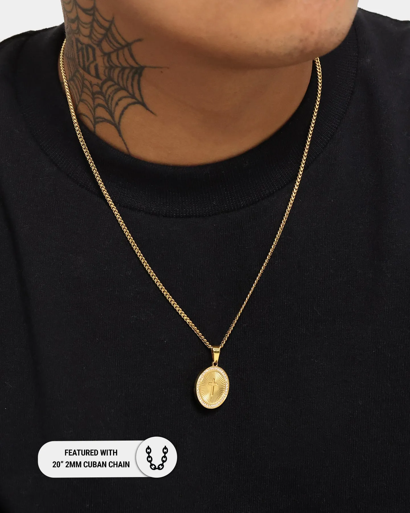 NXS Circular Cross Pendant Iced Gold
