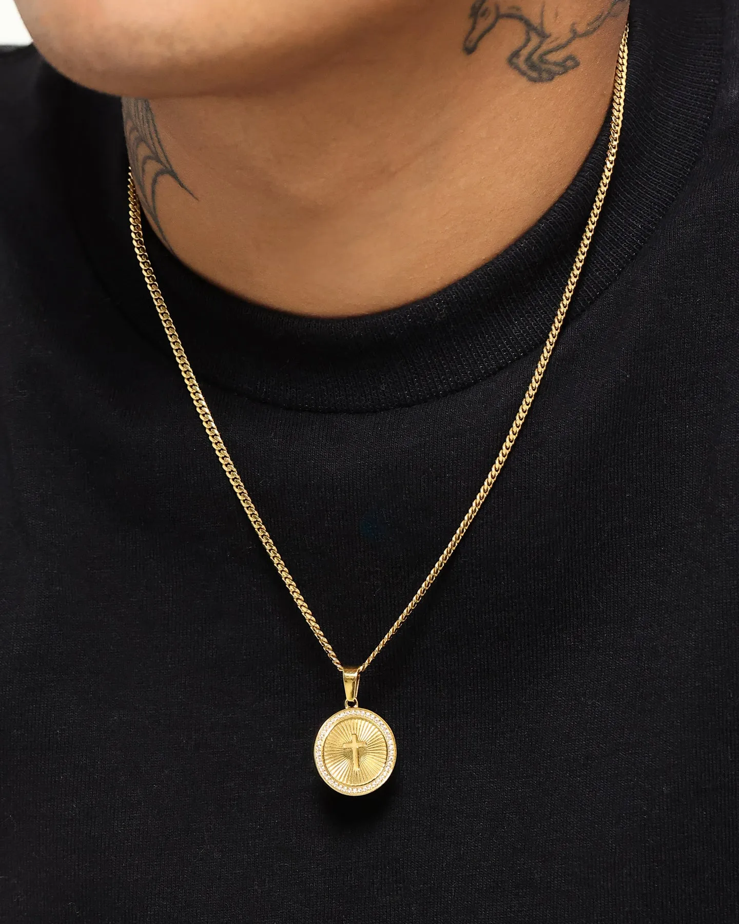 NXS Circular Cross Pendant Iced Gold