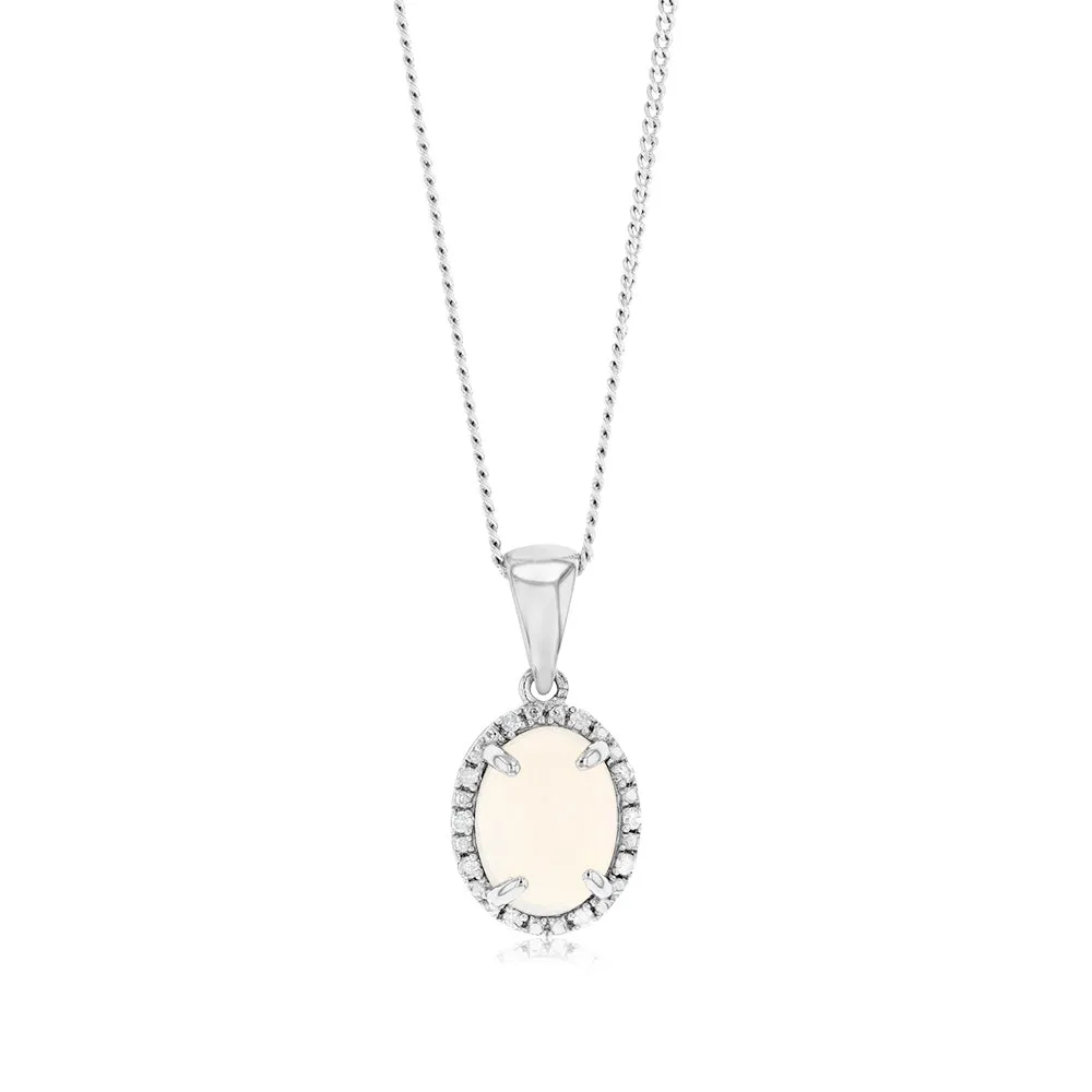 Opal & 5 Points Diamond Pendant in Sterling Silver Shiels