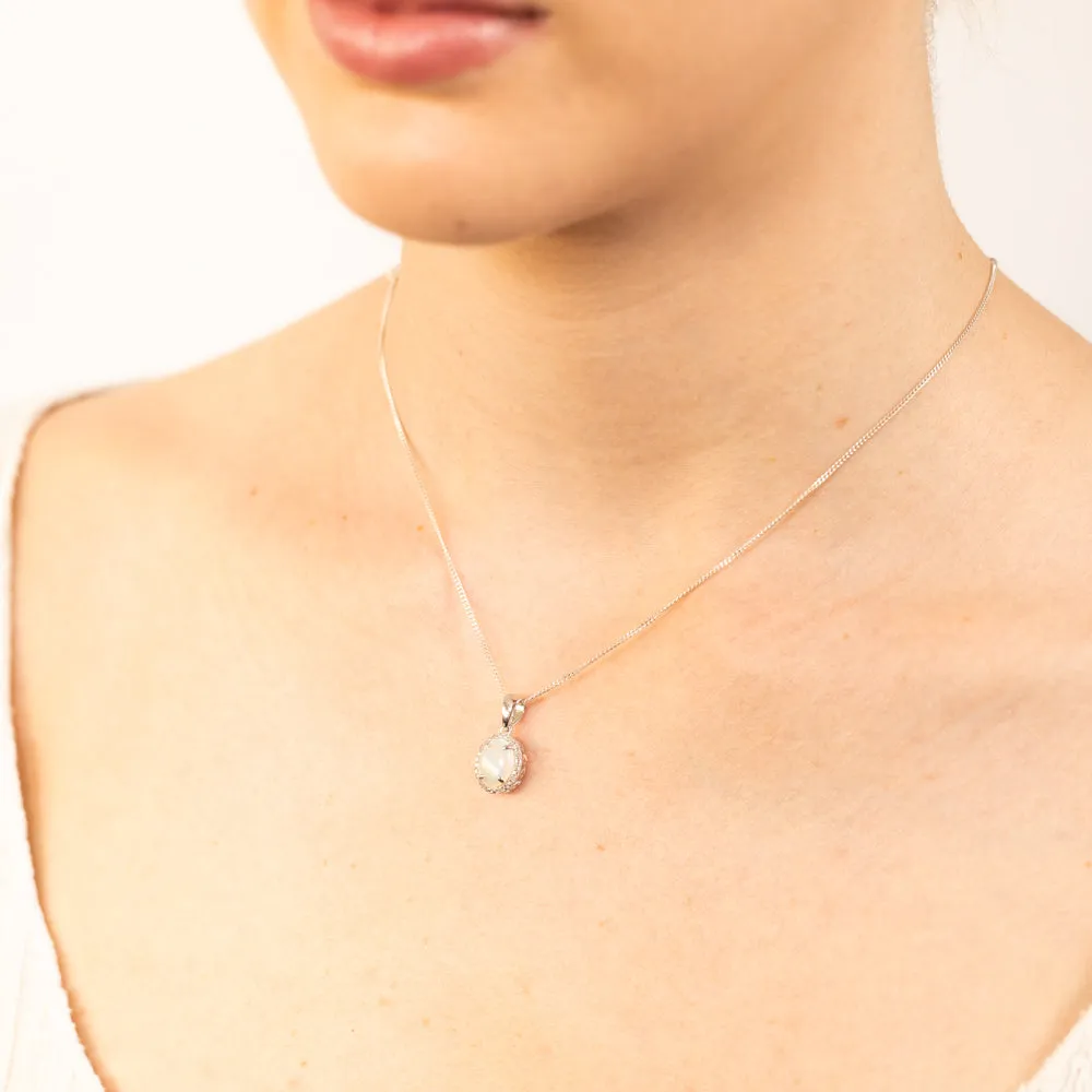 Opal & 5 Points Diamond Pendant in Sterling Silver Shiels