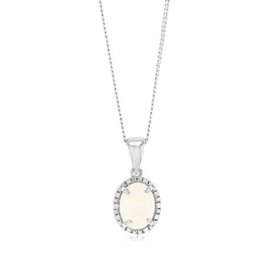 Opal & 5 Points Diamond Pendant in Sterling Silver Shiels