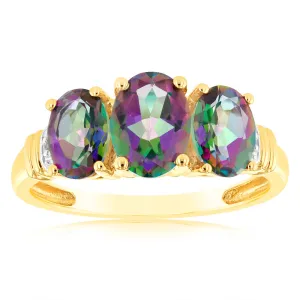Oval Natural Enhanced Mystic Topaz and Diamond Trilogy Ring in 9ct Yellow Gold Shiels