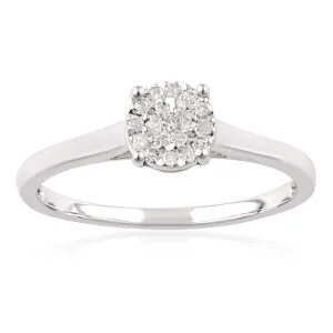 "1 Carat Look" Diamond Ring 0.10 Carat with 19 Brilliant Cut Diamonds in Sterling Silver Shiels