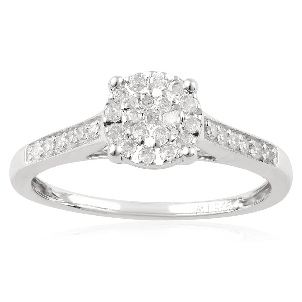 "1 CARAT LOOK" Diamond Ring 0.15 Carat with Brilliant Cut Diamonds in Sterling Silver Shiels