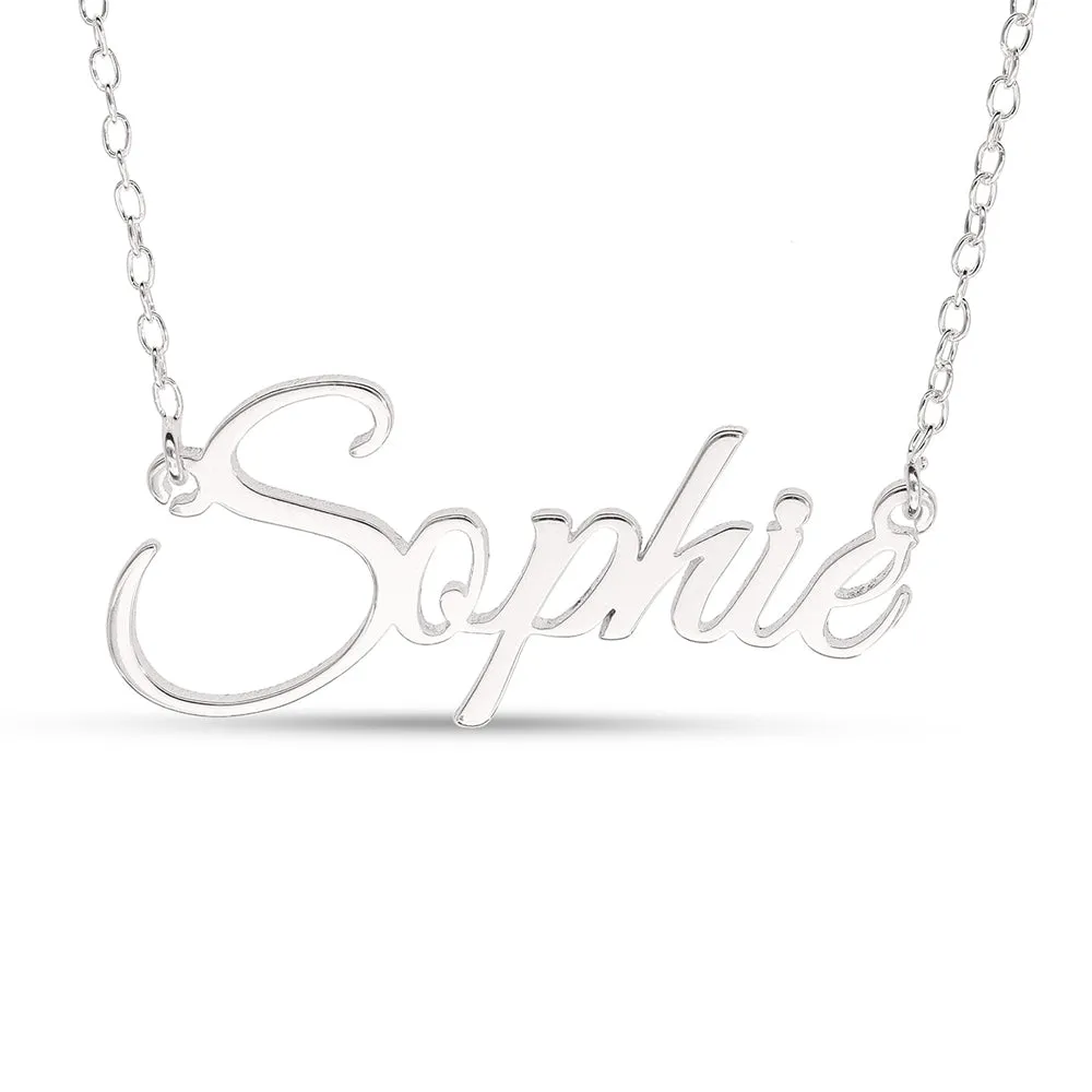 Signature Sterling Silver Personalised Name Necklace Pendant On 16inches Chain Shiels