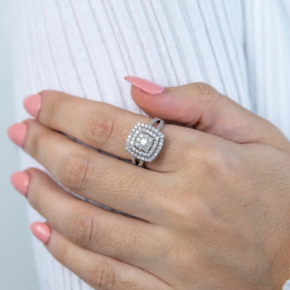 Silver 1 Carat Diamond Cluster  Ring Shiels