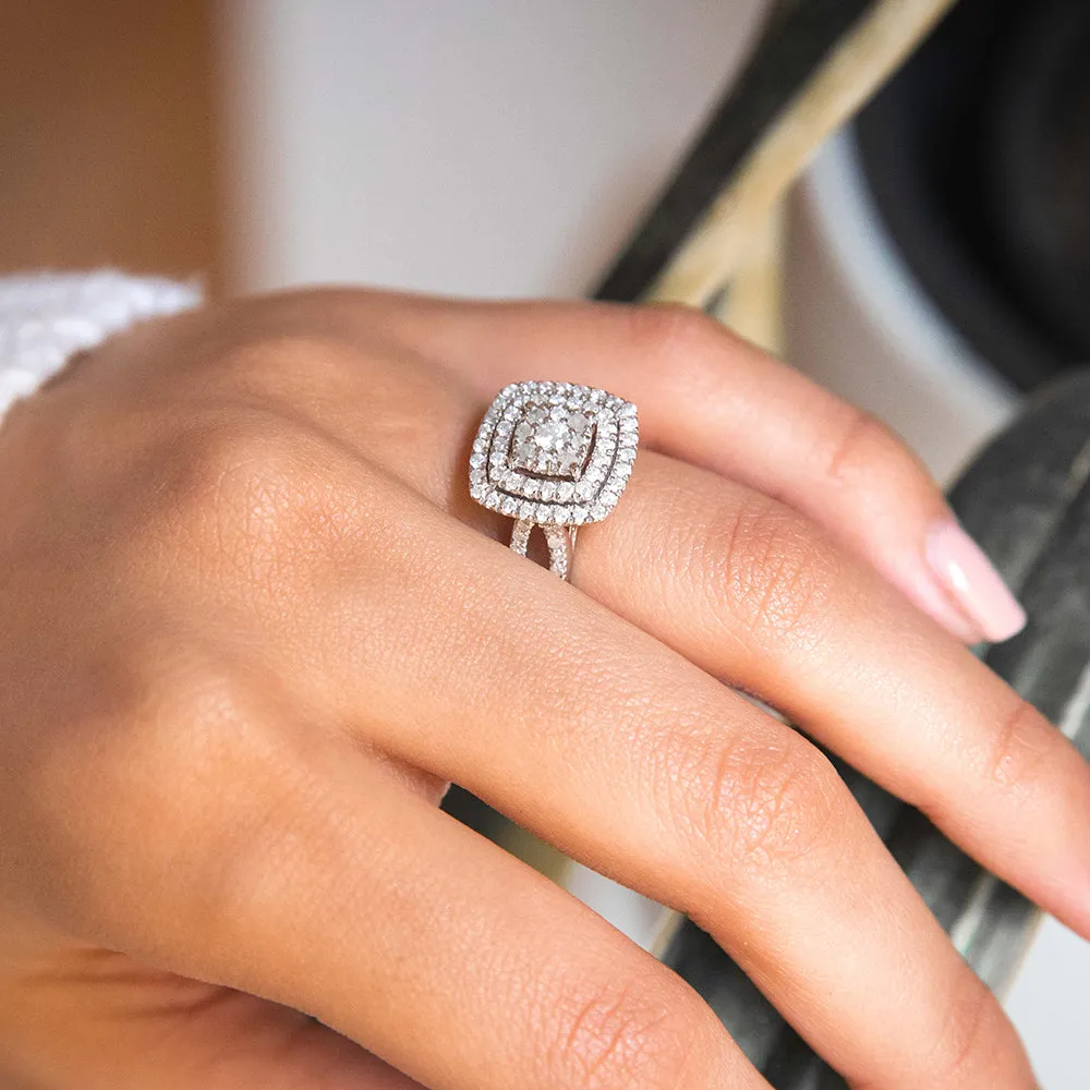 Silver 1 Carat Diamond Cluster  Ring Shiels