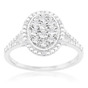 Silver Diamond Oval Cluster Ring with 20 Diamonds Shiels